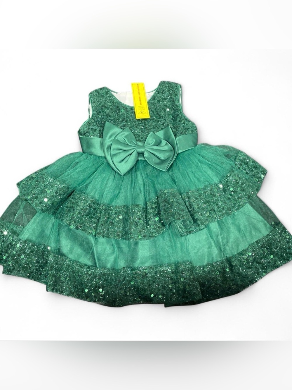 Green Sequin Bow Tiered Tulle Dress for Girls